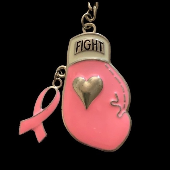 New Breast Cancer Awareness Fight Pink Boxing Gloves Metal Key Chain - Picture 2 of 3